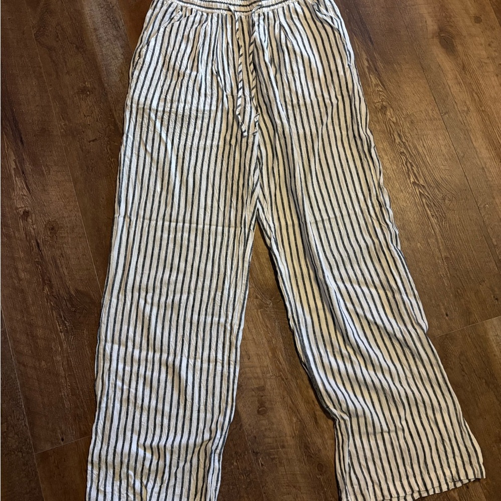 Thread & Supply Linen White and Black Striped Wide-Leg Pants